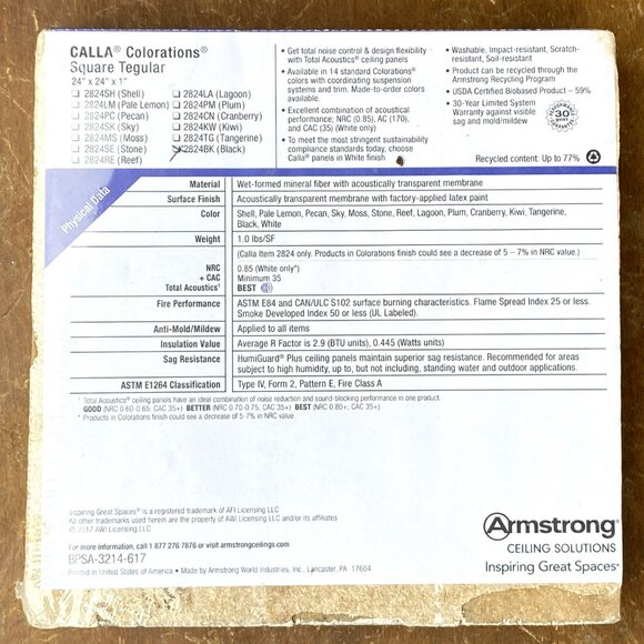 Armstrong Ultima High NRC (2) & Calla (1) Square Lay-In & Tegular Ceiling Sample - Picture 4 of 4